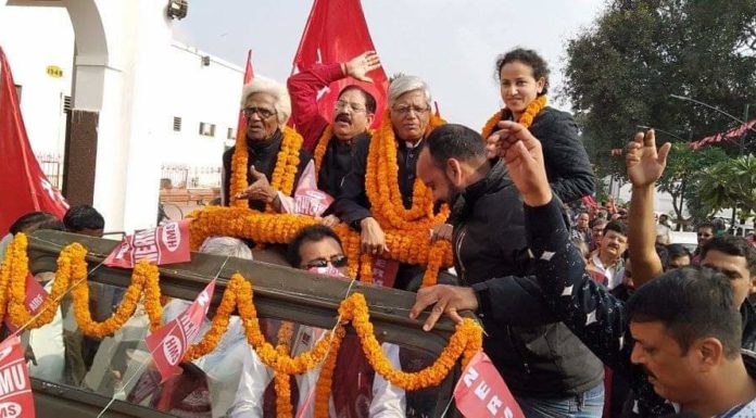 NERMU के 59वें वार्षिक अधिवेशन में AIRF के महामंत्री कॉ. शिवगोपाल मिश्रा, एशिया पेसिफिक /ITF युवा महिला कन्वेनर कॉ. प्रीति सिंह का जोरदार वेलकम